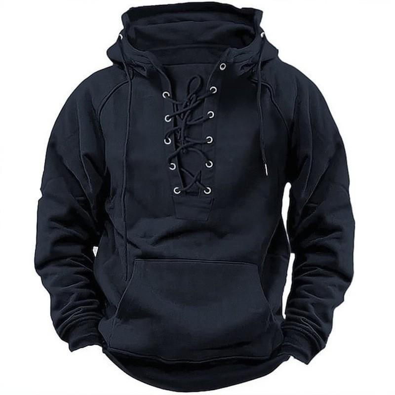 Men’s Plus Size Vintage Pullover Hoodie with Drawstrings