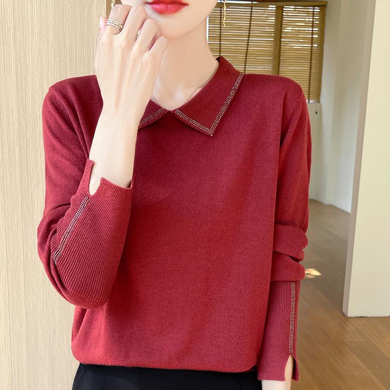 

Новый весенне-осенний камвольный вязаный свитер женский кукольный воротник ромбовидный свободный и облегающий пуловер базовая рубашка M