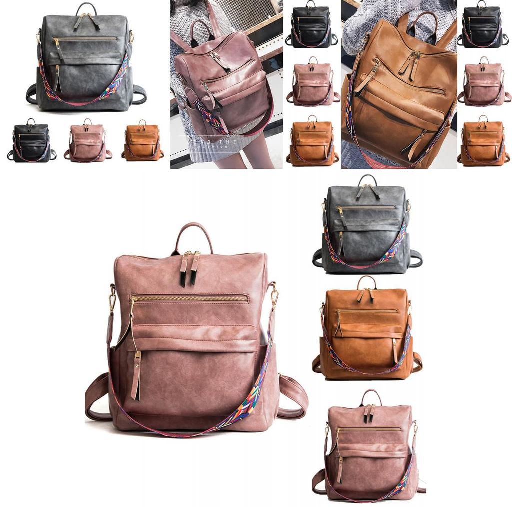 Wear-resistant Women's College Style Backpack In Pure Color Soft Pu Leather