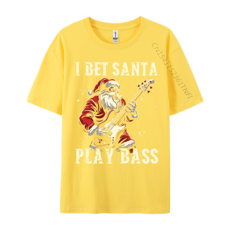 Christmas Guitar Xmas Bass Guitarist Musician Santa Claus Tshirt Art Style Camisa Streetwear Casual Tee Pure Cotton Fit Top