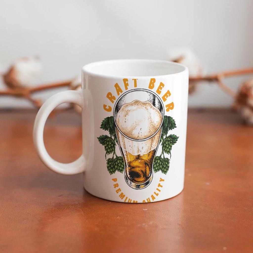 1pc 11oz Double-Sided Printed White Mug for Beer Fans, Lightweight Ceramic Drinkware Gift
