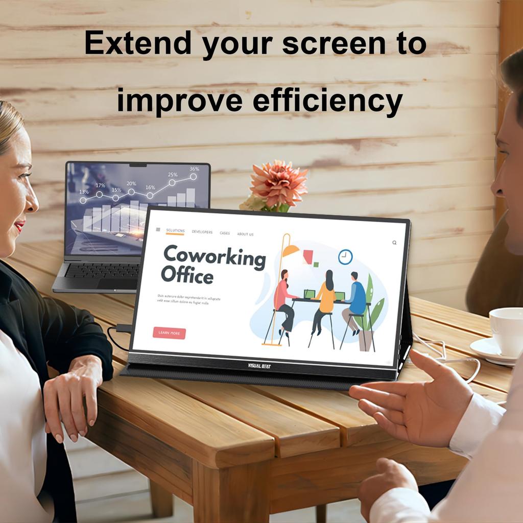 Visual Beat Mobile FHD Portable IPS LCD Standard USB Smart Dual Compatible with Monitor, Touchscreen, 15.6-inch 1080p, USB-C Monitor, Panel, HDMI,
