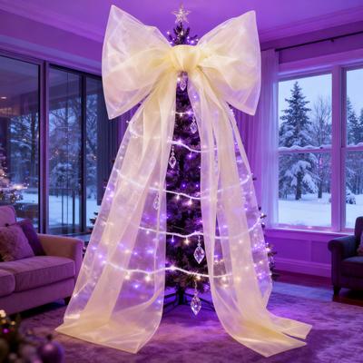 Laço para Ponteira de Árvore de Natal Laço de Malha Extragrande com Longas Fitas para Feriado Casamento Festa de Aniversário Decoração de Parede