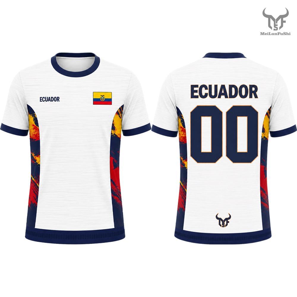 Neues Ecuador Flaggen Print T-Shirt Herren und Damen Mode Rundhals Sport Trikot Locker Sommer Schnelltrocknend Fußball Trainings T-Shirt