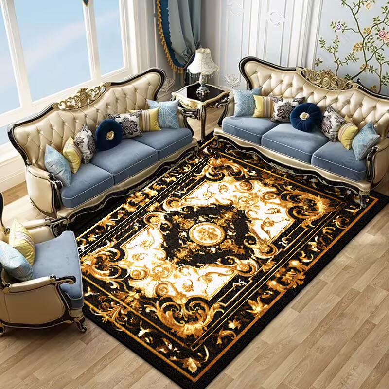 Retro Golden Luxury Carpet Large Living Room Decoration Home Rugs Non-slip Bedroom Mat Customizable Coffee Table Lounge Rugs
