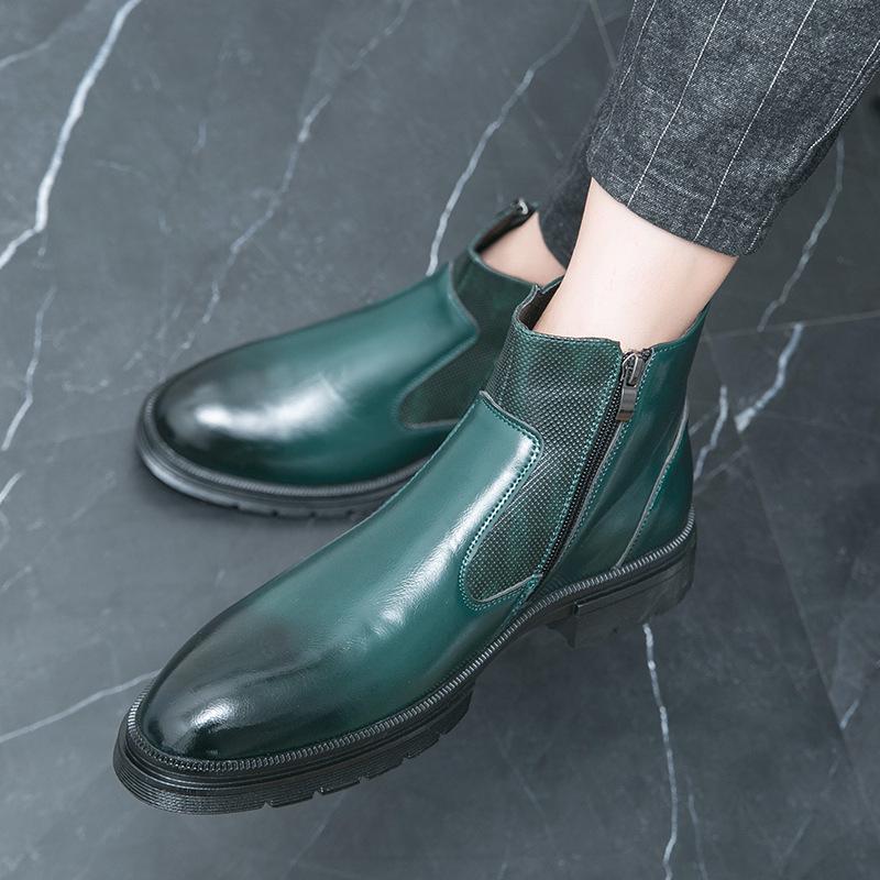 Men's High-Top Plus Size Double Buckle Leather Boots - British Style, Slip-On, Martin Design, Autumn Winter Collection