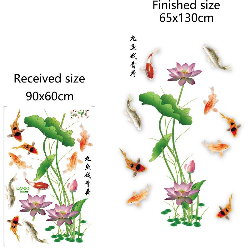 Chinese Style Lotus Wall Sticker Self-Adhesive Wallpaper for Bedroom Home Decor Entrance Wall Decoration Peeling Paste Mural