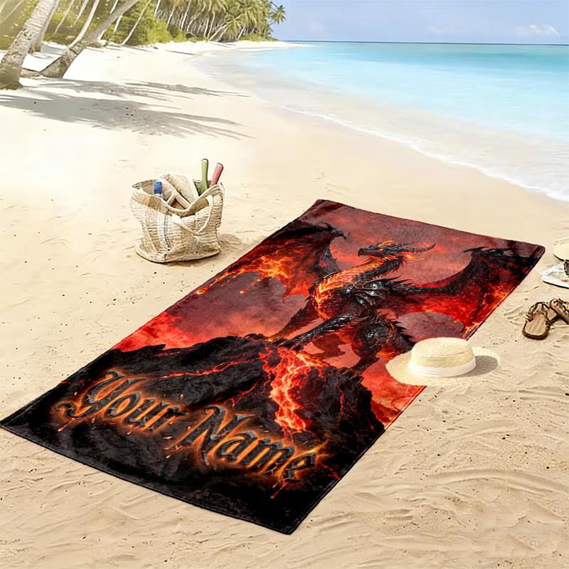 Name Custom Dragon Art Print Beach Towel, Large Soft Quick Dry Towel for Beach Camping Swimming