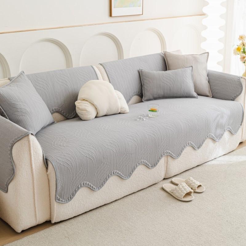Solid Chenille Sofa Cover Non-Slip  Summer Cooling Irregular Couch Protector Elegant Home Decor Throw Cushion Slip-Resistant