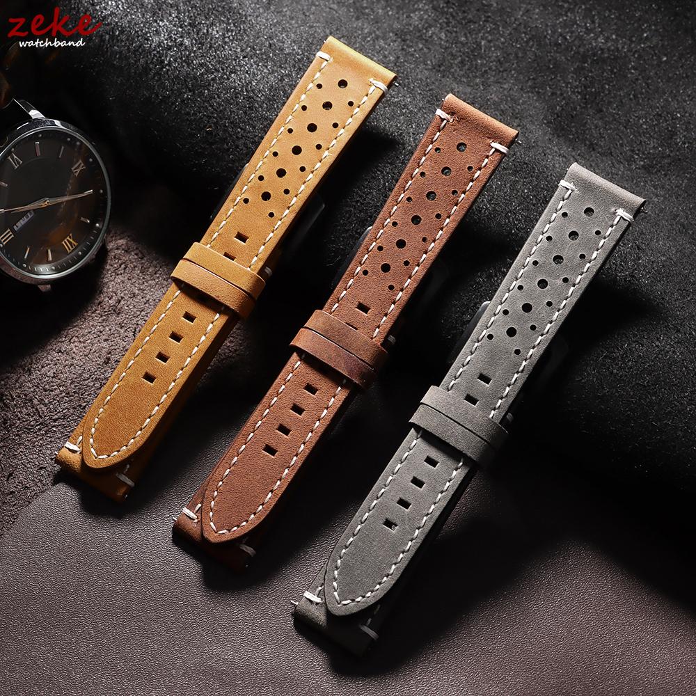 Breathable Cowhide Watch Strap for Omega for Seiko Watch Band 18/19/20/21/22/24mm Genuine Leather Wristband Black Clasp Bracelet