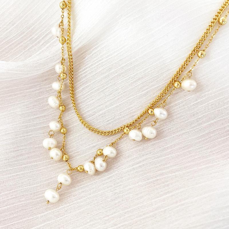 Meier Pearl layered necklace double chain fashion butterfly heart pendant women's romantic rose