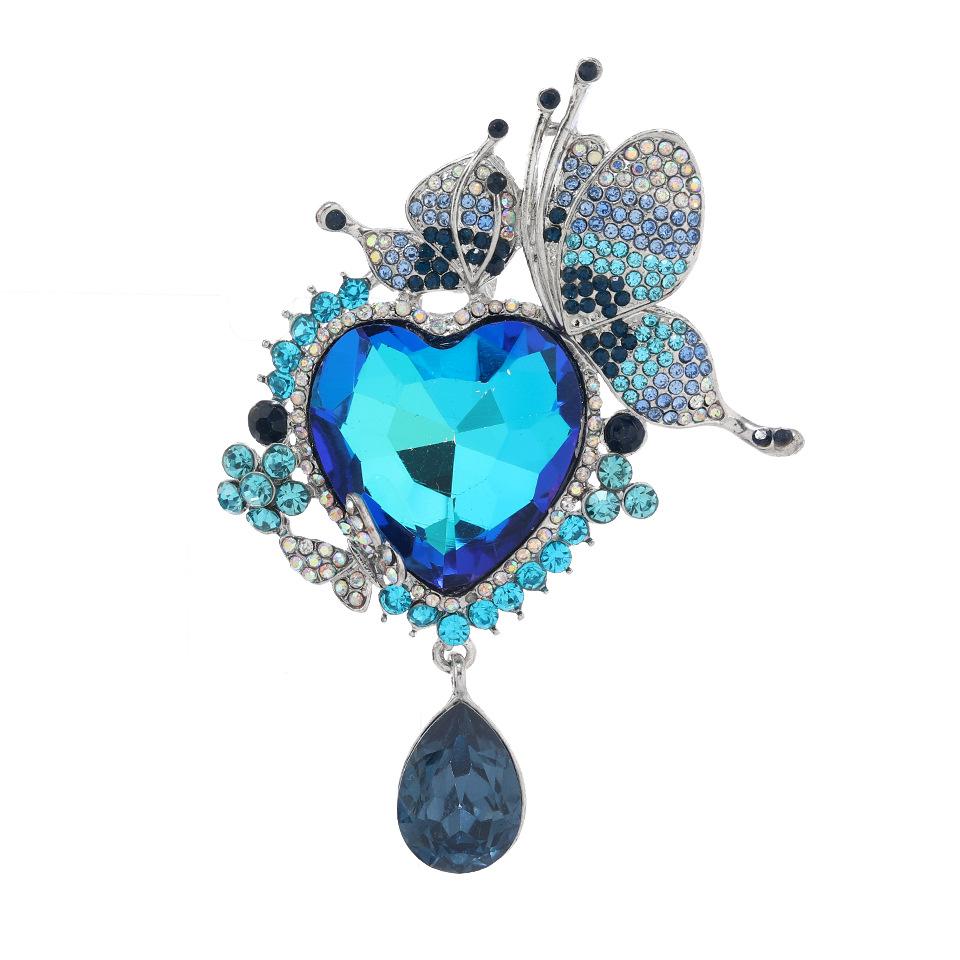 Heart Butterfly Brooch Badges for Women Girls Crystal Party Banquet Pin Corsages