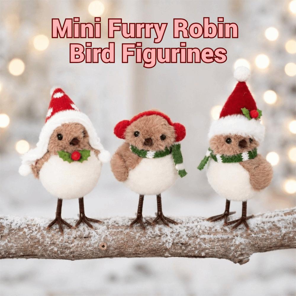 1/3pcs Plush Mini Furry Robin Bird Figurines Bohemian Xmas Home Window Decoration  Window Decor