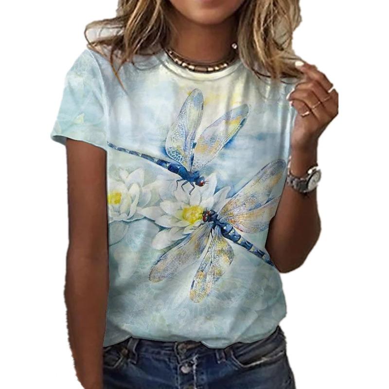 Fashion Art Flower Pattern T-shirt Women's Summer Casual Pattern T-shirt Women's Casual Elegant Short Sleeve O-neck T-shirt Top