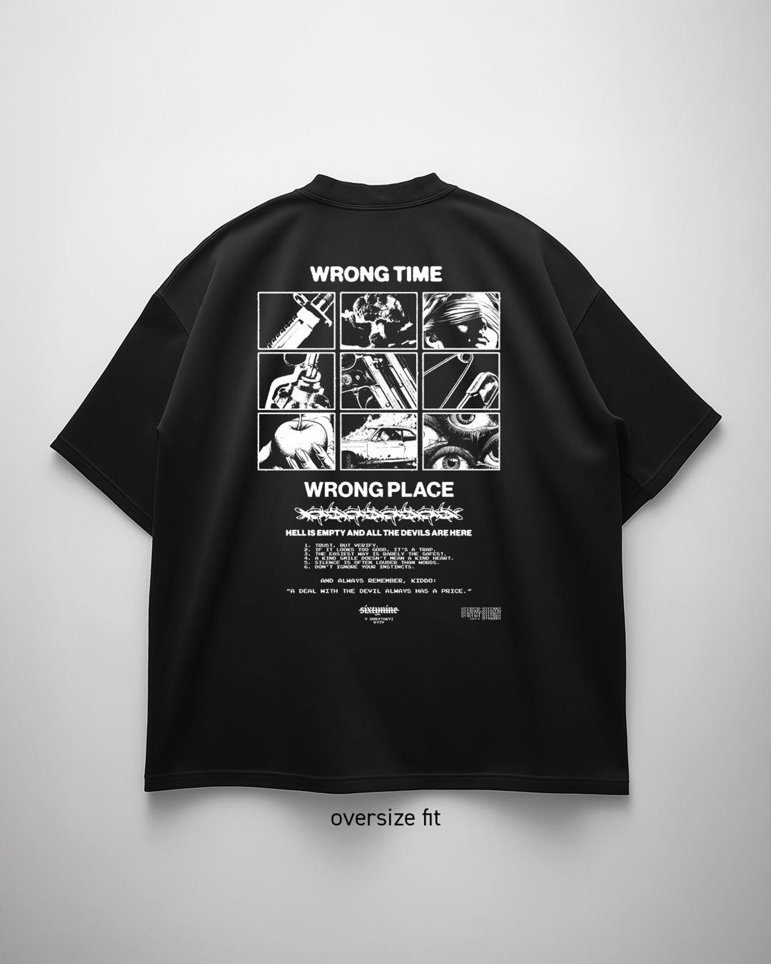 Black Oversize T-Shirt: Wrong Time Wrong Place Dark Graphic Streetwear Tee 3XL
