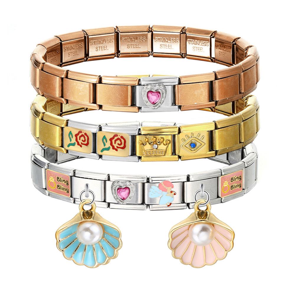 GEMOSA 9mm Width Italian Charm Bracelet Fashion Stainless Steel Bangle Elastic Link Chain High Quality Factory DIY