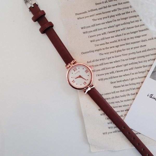 Mini ceas de mână cu panglică dublă cerc pentru femei cu husă Blue City, ceasuri populare coreene