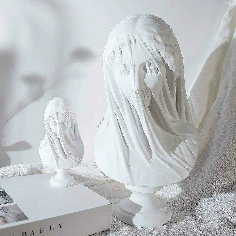 Resin Handicraft Figure Sculpture Veil Girl Caped Lady Abstract Bust Plaster Statue Decorative Figurines Home Decoration