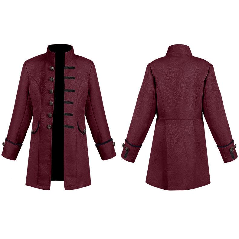 

2022 European & American Men s and Boys Steampunk Retro Solid Color Stand-up Collar Coat 135 cm