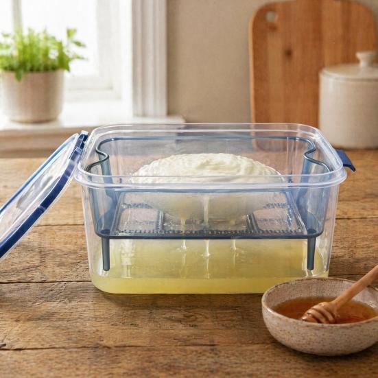 Odor Proof Storage Box Crisper Box, with Mesh Drain Strainer, Tofu Whey Greek Yogurt Maker Separation Food Container, for Fresh Fruit Vegetable
