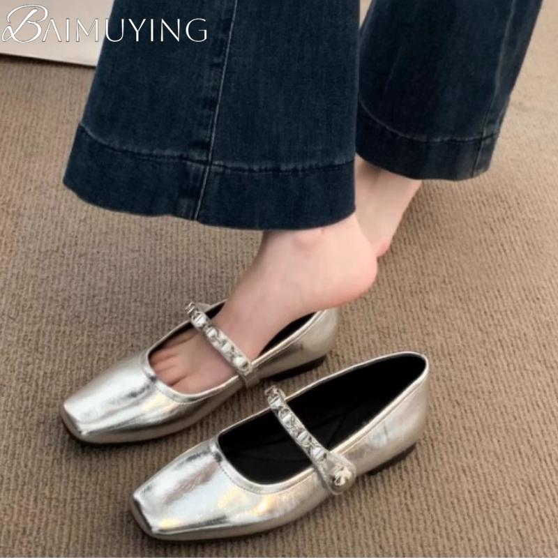 Elegant Women Flats Square Toe Shoes New Summer Loafers Party Sandals Designer 2025 Brand Women Shoes Zapatillas Mujer