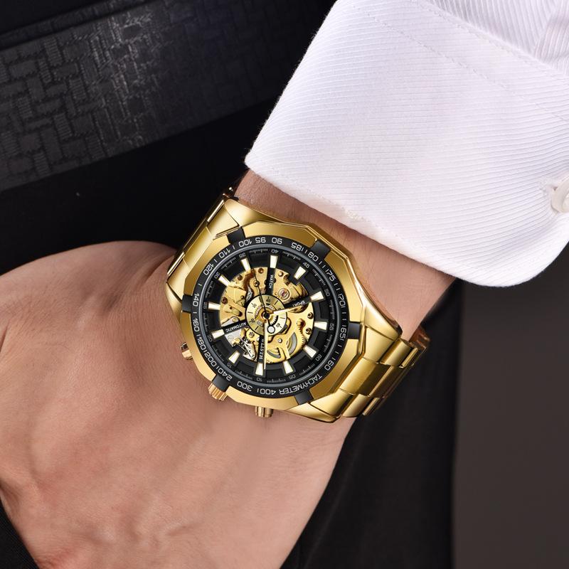 Top Brand Large Dial Sports Automatic Mechanical Watch Waterproof Luminous Hollow Fashion Men's Watch