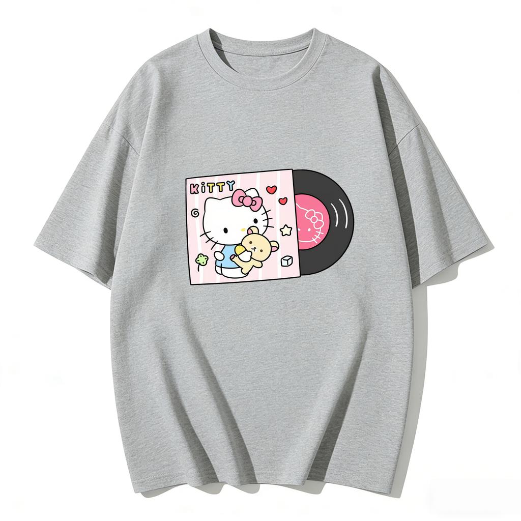 2026 Summer Hello Kitty Cartoon Printed Short Sleeve Pure Cotton Tshirt Womens Family Matching Outfits Classic Fashion Tee Top