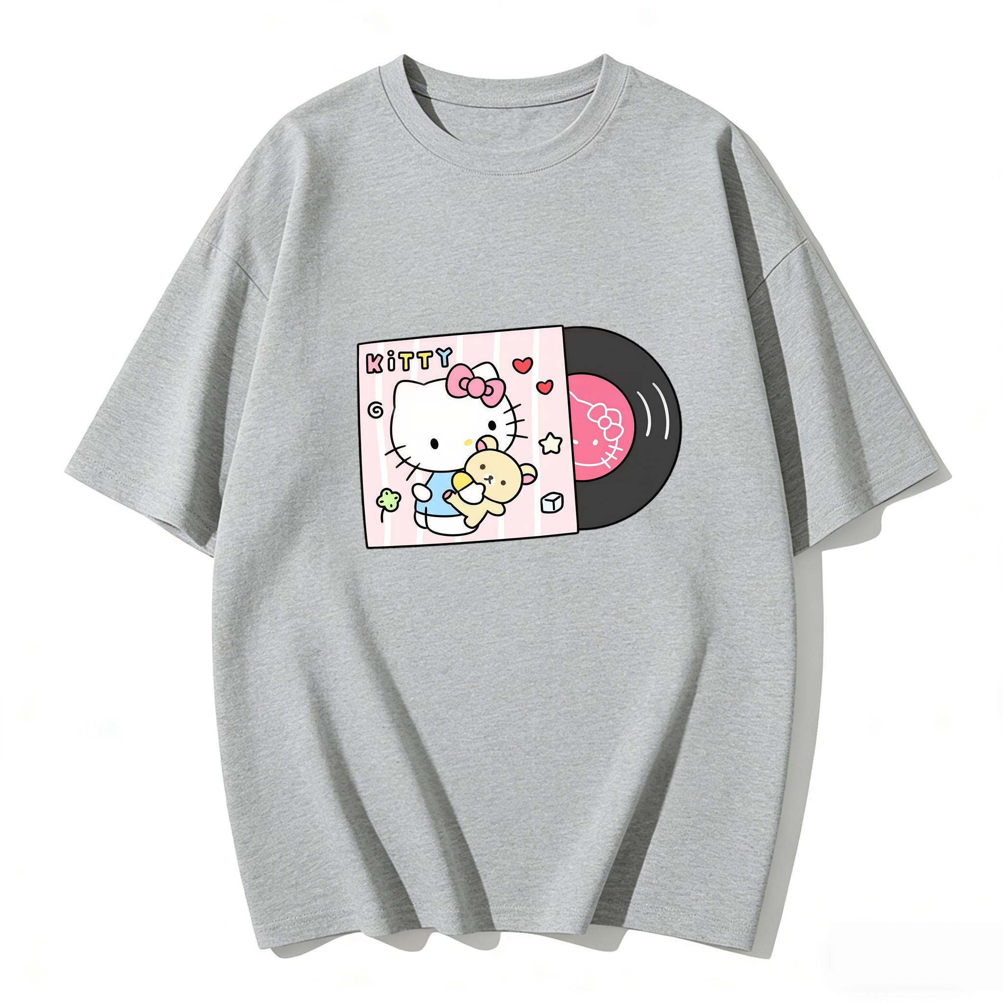 

2026 Summer Hello Kitty Cartoon Printed Short Sleeve Pure Cotton Tshirt Womens Family Matching Outfits Classic Fashion Tee Top S