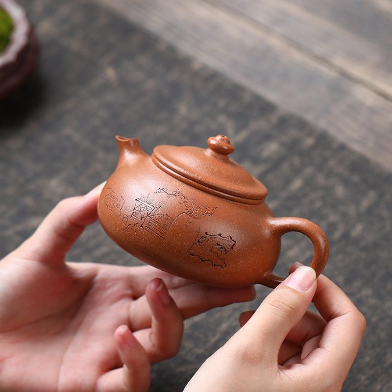 210ml Elegant Yixing Purple Clay Teapots Handmade Han Jiang Pot Raw Ore Downhill Mud Kettle With Strainer Zisha Tea Set Tea Gift
