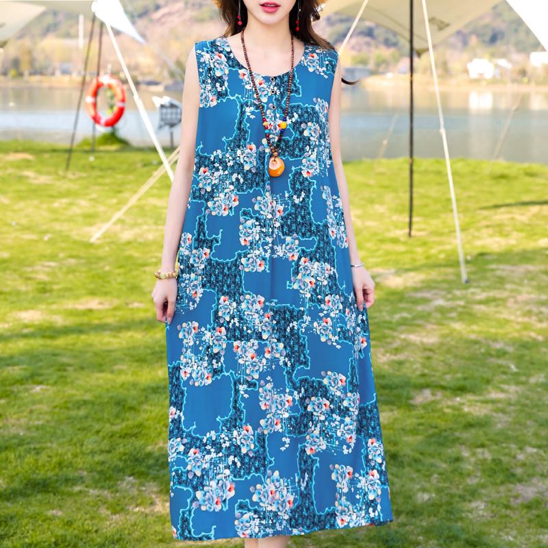 Plus Size Women's Elegant Dresses Loose Summer Sleeveless Dress Female Vintage Clothes