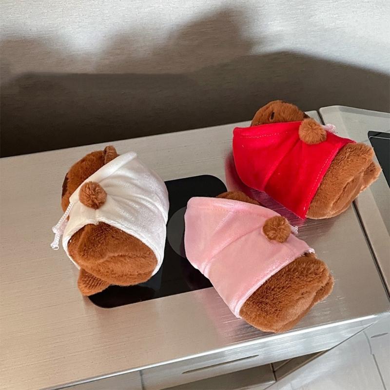 Sweet Plush Hoodies Capybara Keychain Pendant Lovely Hangings Decorations Keyring Charm for Purse Bag Backpack Handbag