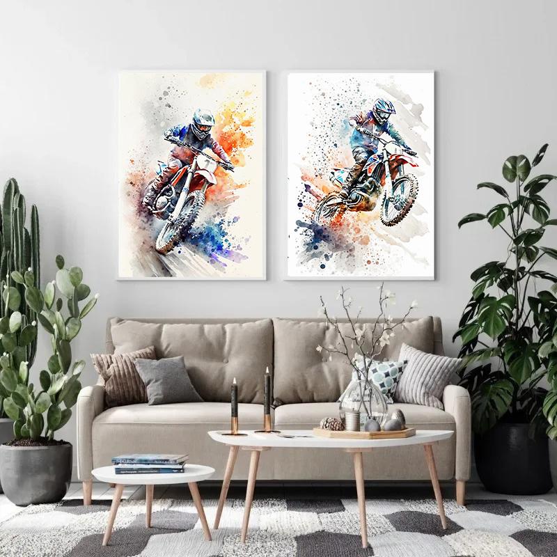 Watercolour Dirt Bike Motocross Posters Prints Canvas Painting Motorcycle Motorbike Wall Picture for Room Home Decor Biker Gift