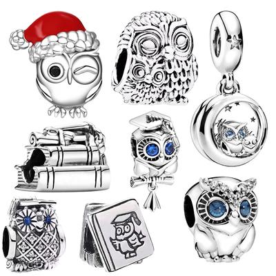 Perle Charm Hibou Scintillant DIY Bracelet Bracelet Collier Argent Européen Bijou Cadeau pour Femmes