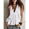Vestidos Summer Sexy V Neck Contrast Striped Pullover Top Elegant French Half Sleeved Ruffled Bohemian Shirt Top Vacation