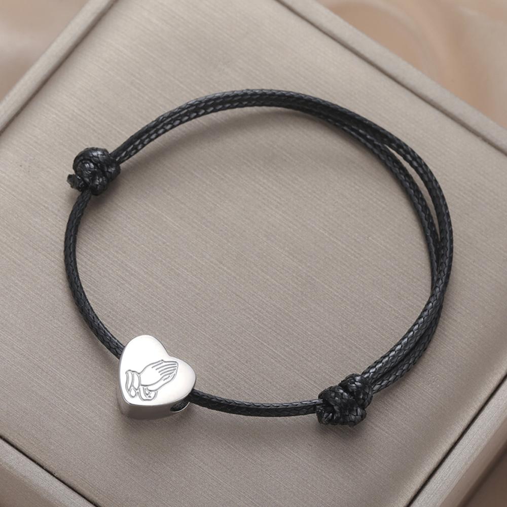 Dawapara Praying Hands Lord s Prayer Bracelet Double Sided Carving Heart Charm Stainless Steel Faith Christian Jewelry