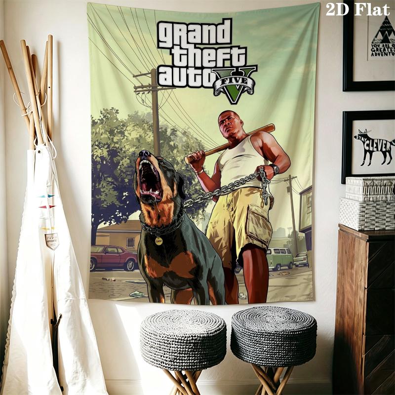 Grand Theft Auto Wandteppich Ästhetischer Wandbehang Bedruckter Stoffdecke Dekorative Wandteppiche für Schlafzimmer Wohnzimmer Heimdekoration