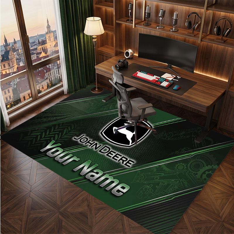John Deere Personalisierter Kristall-Samt-Teppich, Benutzerdefinierter Namens-Text Weicher Anti-Rutsch-Teppich für Wohnzimmer Schlafzimmer