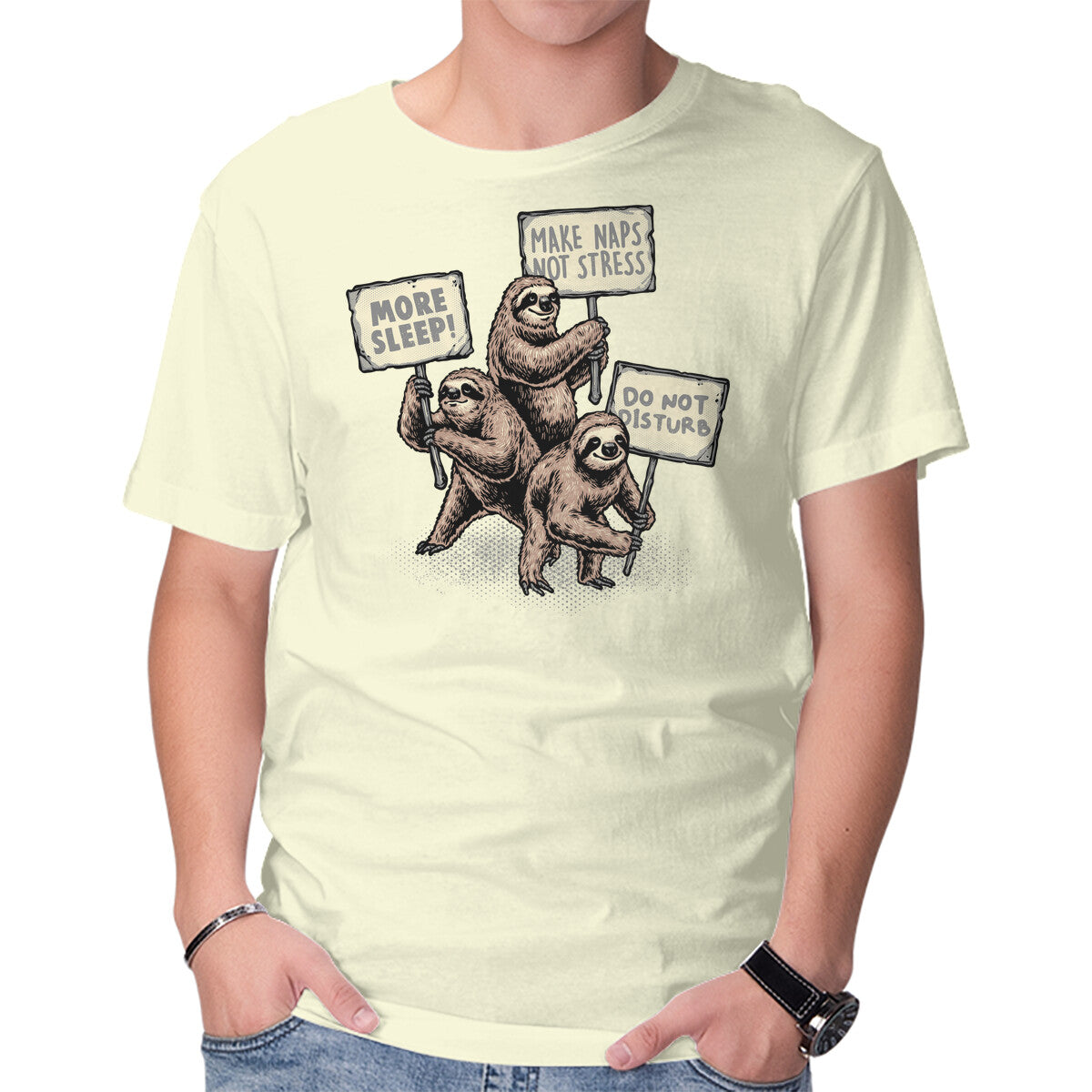 Unisex Crew Neck T-Shirt Sloths Unite Graphic Short Sleeve Casual Tee XXL