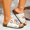 Women's Summer Fashion Soft Sole Flat Slide Sandals with Adjustable Metal Buckle Strap Comfortable Footbed Casual Slip On Shoes