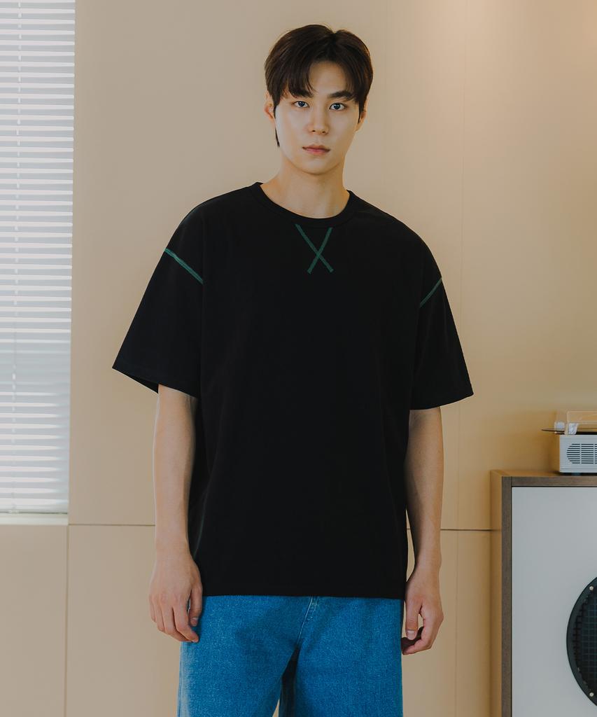 BAKKEN [Men] Color Block Stitch Point Short Sleeve T-Shirt Bk4216 (4 Colors)