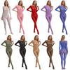 Dam Genomskinlig Elastisk Fotad Bodysuit Långärmad Silkeslen Jumpsuit