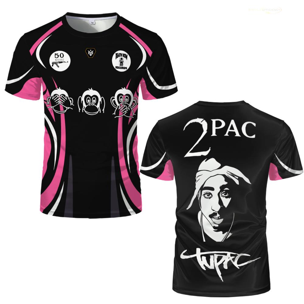 Maglia Stampata Tupac Street Hip-hop Rapper alla Moda T-shirt a Maniche Corte Uomo e Donna Sport all'Aperto Traspirante Uniforme da Calcio