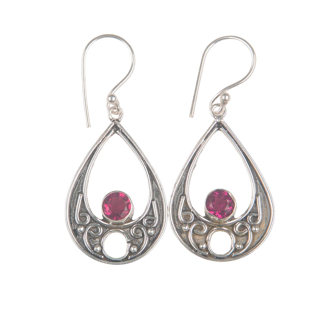 Pink Rubellite Gemstone 925 Sterling Silver Handmade Jewelry Hook Earrings 1.91" EE-90-9