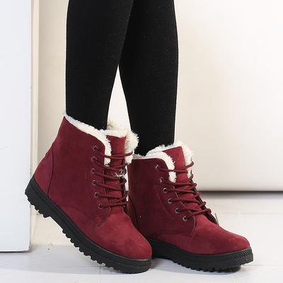 Women's Fall and Winter Round Toe Snow Boots Front Lace-Up Casual Cotton Shoes