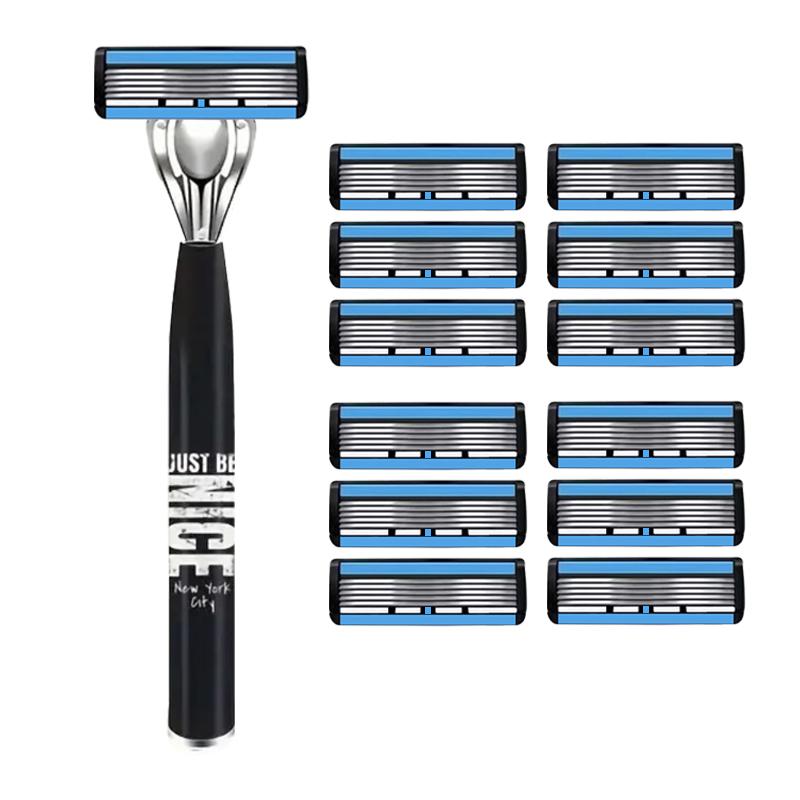6-layer Razor Blade, Men's Stainless Steel Blade, Classic Water Washed Razor, Sharp Blade for Clean Shaving