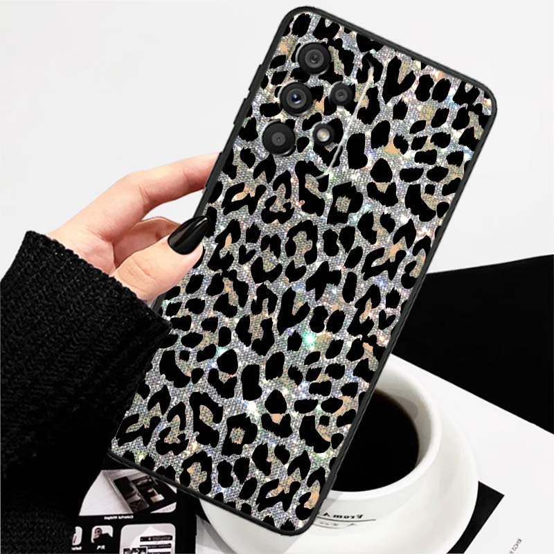 Luxurious leopard print pattern Phone Case For Samsung A73 A72 A71 A55 A54 A53 A52 A51 A13 A22 A16 A15 A12 A14 A26 A07 5G Black