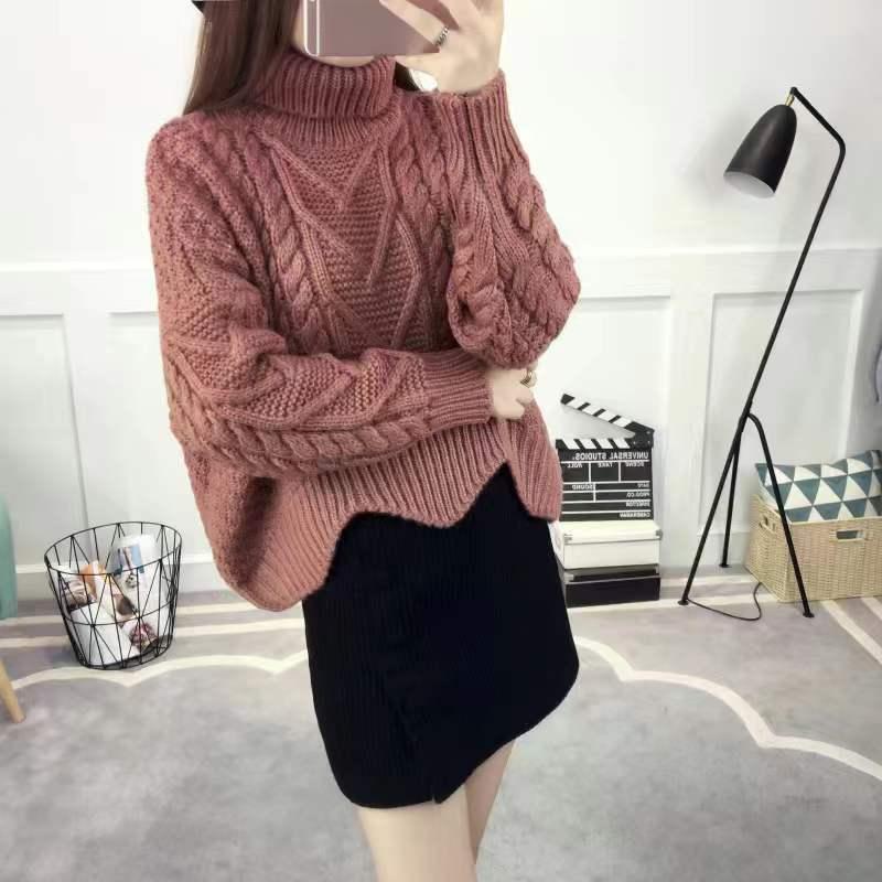 Autumn/Winter Korean loose high neck pullover sweater for female studentsShort thick woolen jacket with increased thickness