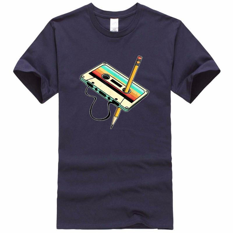 80s Cassette Tape Pencil 1980s Retro Vintage Throwback Music TShirt Men Clothing Vintage T Shirt Camisetas