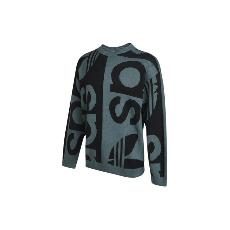 adidas Originals Fashion Knit Crew Casual Sport Large Logo Sweater Men Tops Grey GN3317
