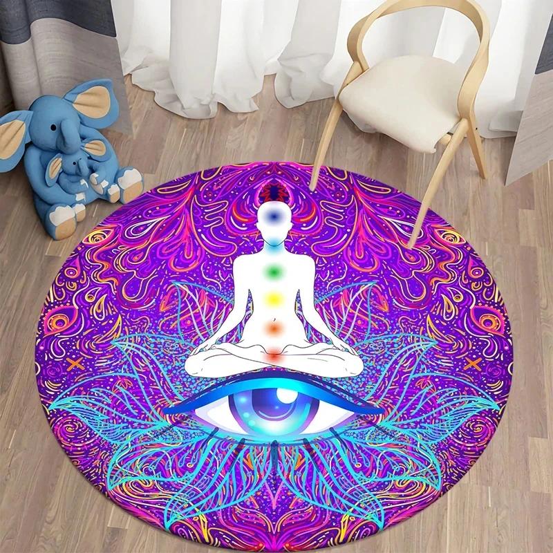 Psychedelic Boho Mandala Chakra Round Rug Meditation Carpet For Living Room Bathroom Circle Doormat Yoga Mats Bedroom Floor Mat